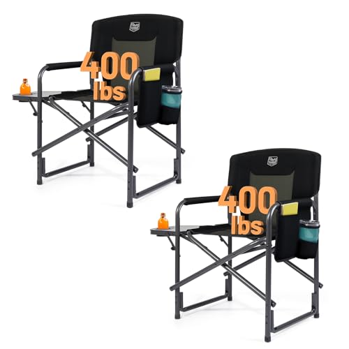 Camping Chair Set with Side Table - Oversized Lightweight Aluminum, 2 Pack Black-Brown