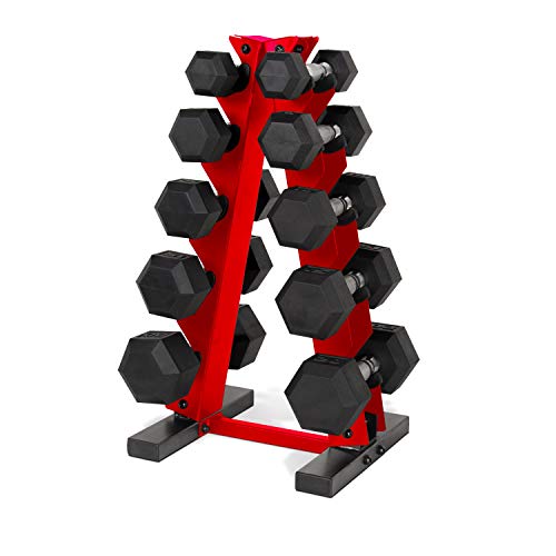CAP 150 LB Chrome Handle Red Rack Coated Hex Dumbbell Set with Vertical Rack