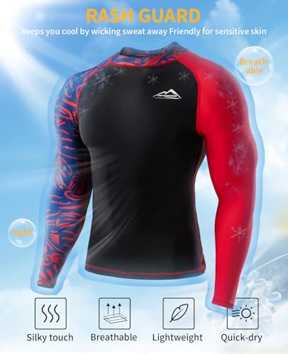 X-Large Men's UPF 50+ Long Sleeve Rash Guard Compression Athletic Shirt