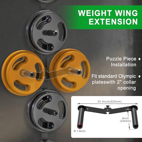 Kipika Wall Mount Weight Plate Rack with 4-Peg & 2-Weight Wing, 1200lb Capacity