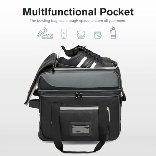 Single Roller Bowling Ball Bag with Shoe Compartment, Wheels & Handle