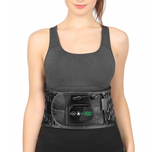 Decompression Back Belt with Red Light Heating and Massage - Black, Inflatable Lumbar Support for Spine Relief