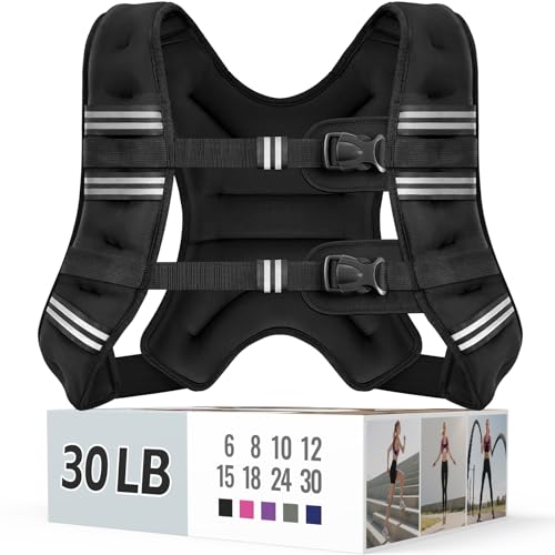 Weighted Vest for Men Women - 30 lb Black Adjustable Fitness Equipment