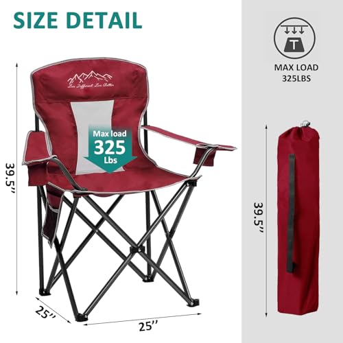 SAILARY 2-Pack Oversized Mesh Camping Chairs with Cup Holders & Storage, Red