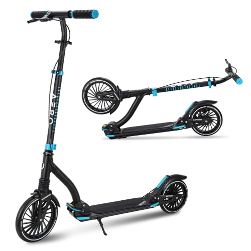 AERO MOBILITY Big Wheel Kick Scooter for Kids Teens Adults Black A230L Disc Brake
