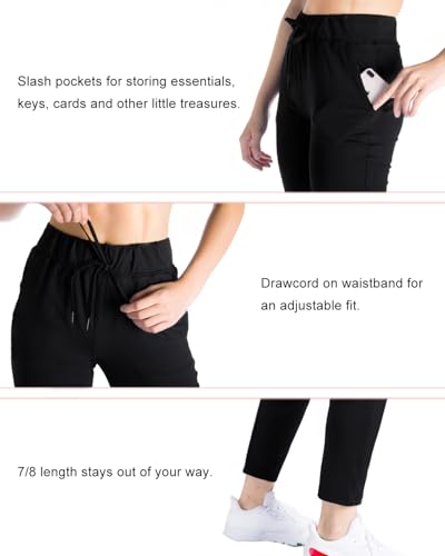 Yogipace Women's 7/8 Ankle Pants with Pockets - Small/24" Inseam, Black