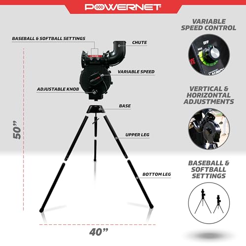 PowerNet Launch F-Lite Baseball & Softball Pitching Machine - Includes Practice Balls & Coaching Bucket - Variable Speed Training Equipment with Variation of F-Lite Pitching Machine