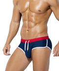 Men's Swim Briefs - Contrast Color Bikini Swimsuit, Medium Navy Blue