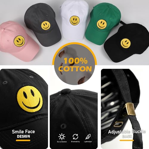 Sonmony Baseball Cap Smile Face Embroidered Dad Hat One Size Black