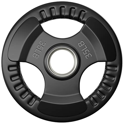 Elevens Rubber Weight Plates 35LB Black 2-Inch Olympic Grip Plates for Weightlifting