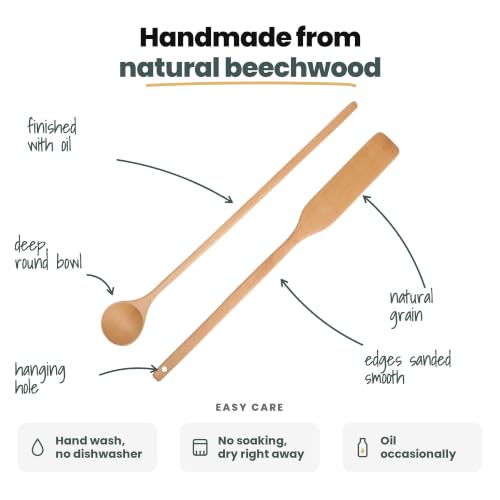 Wooden Kitchen Utensils Set - 24 Inch Beech Wood Spoon & Spatula - Long Handle Cooking Tools for Large Pots - Variation: Spoon & Spatula