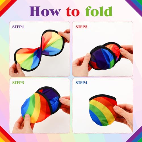 Rainbow Color Foldable Flying Disc Handheld Fan with Bag - 24 Pack