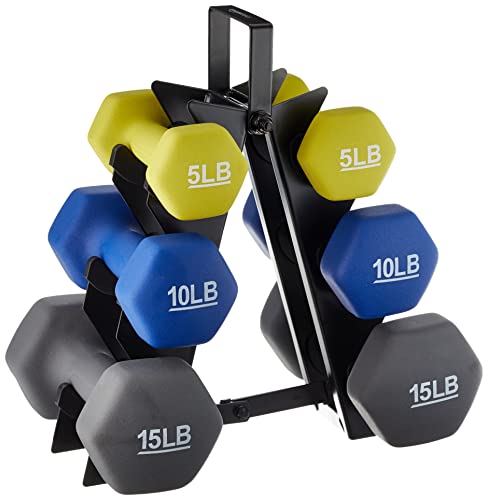 Dumbbell Set with Rack - 6 Pairs of Neoprene Hand Weights 5, 10, 15 lbs