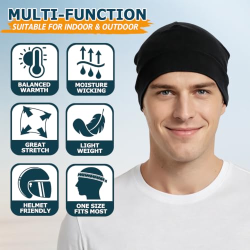 Headshion 100% Cotton Skull Cap Beanie for Men Women - One Size / Black, Grey, Navy Blue, Denim Blue