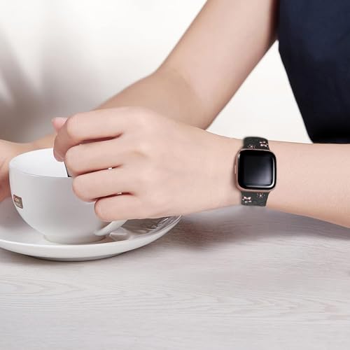 Two-Tone Floral Engraved Silicone Sport Band for Fitbit Versa 3/ Versa 4/ Sense 2 - Black & Hot Pink