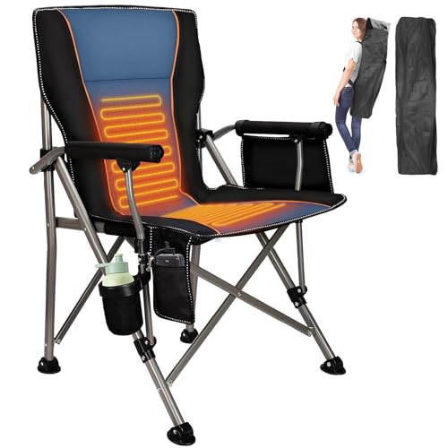 QUYUAN Heated Camping Chair Black & Blue with 20,000mAh Battery - Fully Padded, supports 500 lbs, 3 Heat Modes for Winter Outdoor Activities