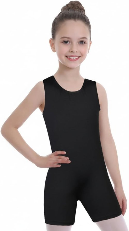 EQSJIU Gymnastics Leotards for Girls - Sparkly Toddler Dance Unitard | Biketards with Shorts, Sizes 1-10 Years