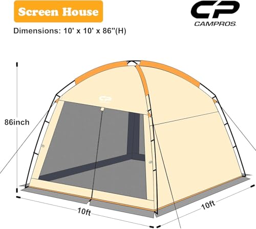Beige 10x10 ft Screen House Tent with Sun Wall - CAMPROS CP Outdoor Canopy