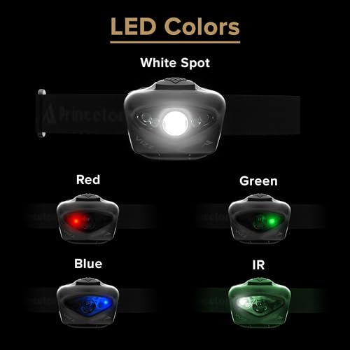 Tactical LED Headlamp 550 Lumens Waterproof IPX7 Regulated White RGB IR Light - Black - Princeton Tec