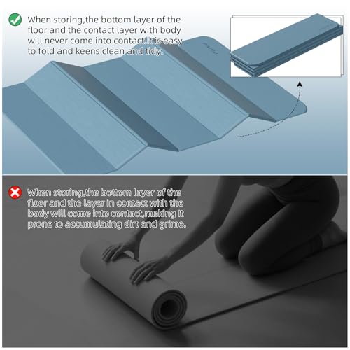 PAIDU Foldable Yoga Mat 10MM Thick 75’’x40’’ with Blue Gray Variation, Quick Storage