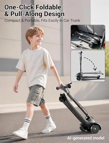 Aeneadbaby Kids & Adult Black Scooter with Dual Brakes, Lights, 5-Level Adjustable & Folding