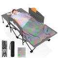 Kids Camping Cot with Pink Blanket & Guardrail - Foldable Portable Bed, 25 Inch Gray