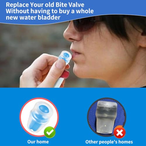 Blue 4-Pack Water Bottle Bite Valve Replacement with Shutoff & Tube O-Ring