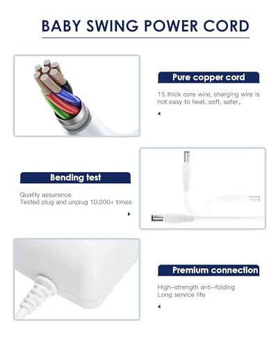 10 Feet Baby Swing Power Cord - 6V AC Adapter for Fisher Price, Graco, Ingenuity & Nova Swing - Variation of THIS listing