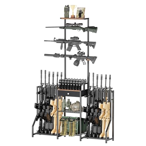 Large Indoor Rifle & Gun Floor Stand Rack with Pistol Holder - Heavy Duty Steel Wall Mount & Display