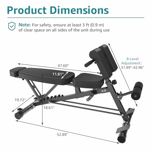 OLIXIS Classic Black Adjustable Weight Bench Foldable 660 LBS for Full-Body Workout