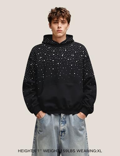 Large Rhinestone Hooded Sweatshirt for Men & Women - Black Diamond Casual Streetwear