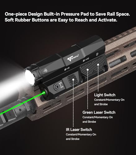 VOTATU MDL-IG 3000 Lumens Tactical Flashlight with Green & IR Laser, Black for Rifles