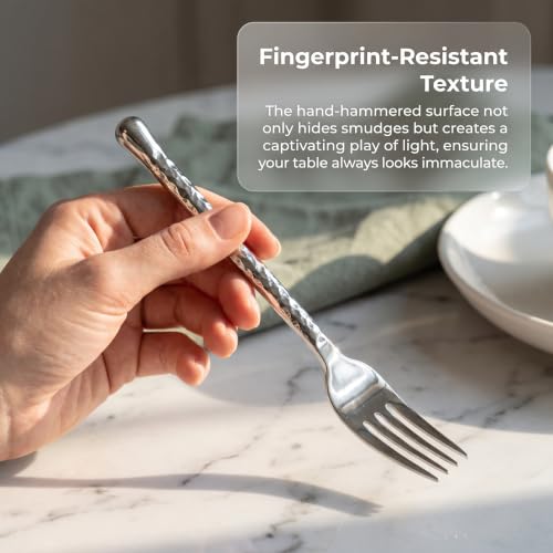 Silver Flatware Set 20pc Hammered Stainless Steel Cutlery - Forged & Durable Variation of This Listing