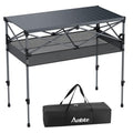 Anbte 34.2-Inch Tall Folding Camping Table with Aluminum Surface, Black, Adjustable Height & Mesh Storage
