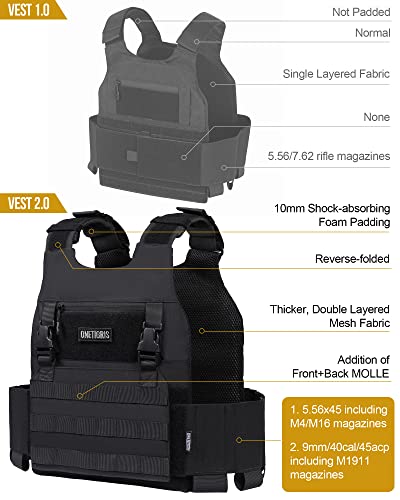 ONETIGRIS Black Low Profile Tactical MOLLE Airsoft Vest with Adjustable Waist
