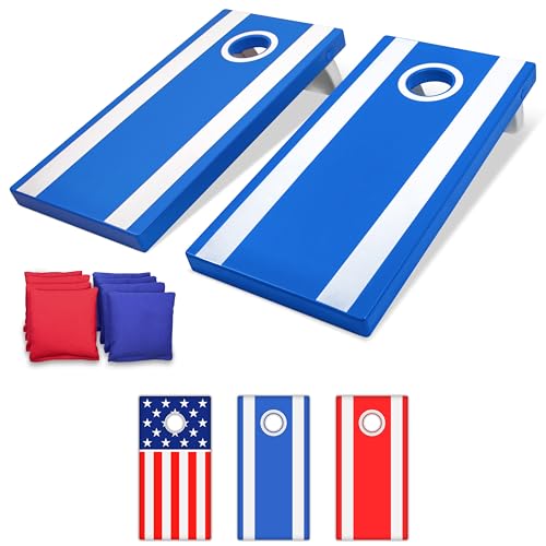GoSports Blue All-Weather Cornhole Boards Set with 8 Bean Bags & Rules
