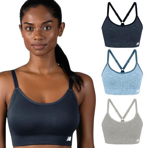Women's Sports Bras 3 Pack - Medium Impact Seamless Cami with Removable Pads - Navy, Blue, Grey
