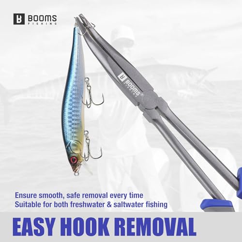 Saltwater & Freshwater Long Nose Pliers - 11.5" Corrosion-Resistant Hook Remover with Lanyard - Blue & Gray