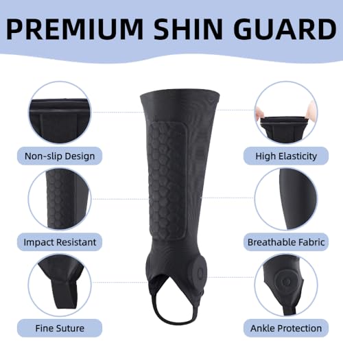 Youth and Adult Soccer Shin Guards with Calf and Ankle Protection - Small Black