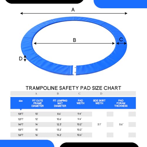 Blue 16FT Weatherproof Trampoline Pad Replacement for 10-16FT Round Trampolines