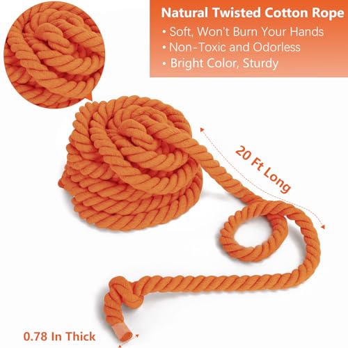 Outdoor Tug of War Rope 20 Feet - Family & Kids Playground Game - Orange / 20 Ft