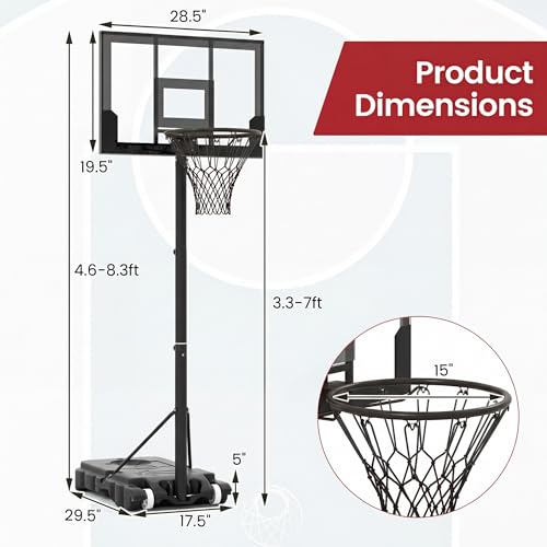 Olakids Black Outdoor Adjustable Basketball Hoop 3.3-7FT with Wheels