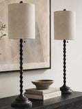 Lampworks Black Buffet Lamps Set of 2, 30-Inch Tall Table Lamps with Linen Shades & Pull Chain Switch