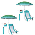Nice C 2 Pack Blue Low Beach Chairs with Umbrella & Cooler Bag