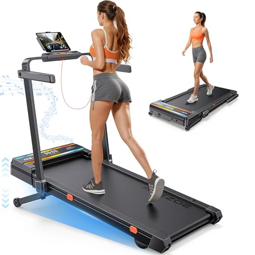 Foldable Under Desk Treadmill with 15% Auto Incline & Handle Bar - Blue Orange