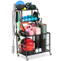 Black Mesh Gym Storage Rack for Dumbbells & Yoga Mats - Home Workout Organizer