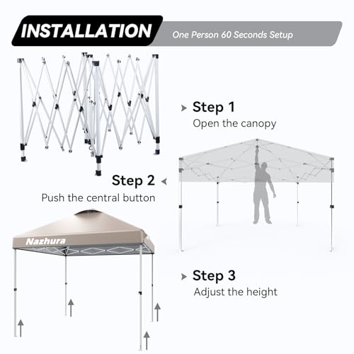 10x10 Ft Pop Up Canopy Tent with Sand Weights - Adjustable Sun Shelter for Camping & Picnic - Khaki