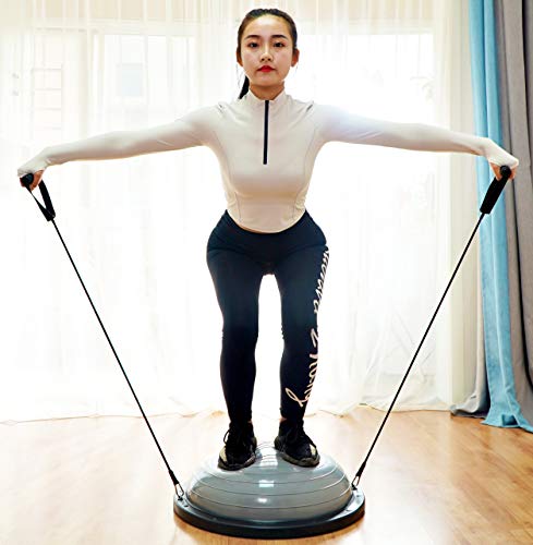 Grey Balance Ball Half Ball Exercise Trainer with Resistance Bands and Foot Pump