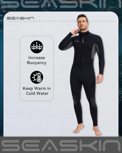 Men's 3mm Neoprene Full Wetsuit with Front Zip - Black, Large