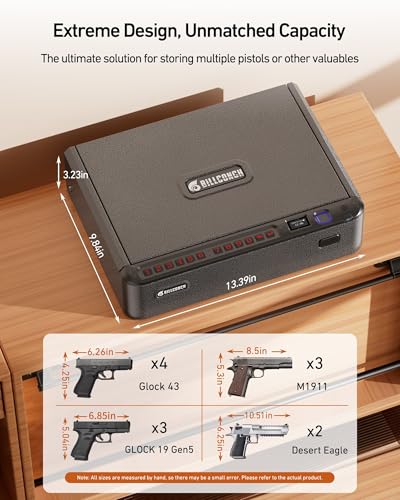 Large Black Smart Gun Safe with Fingerprint App Keypad LCD & Security Cable